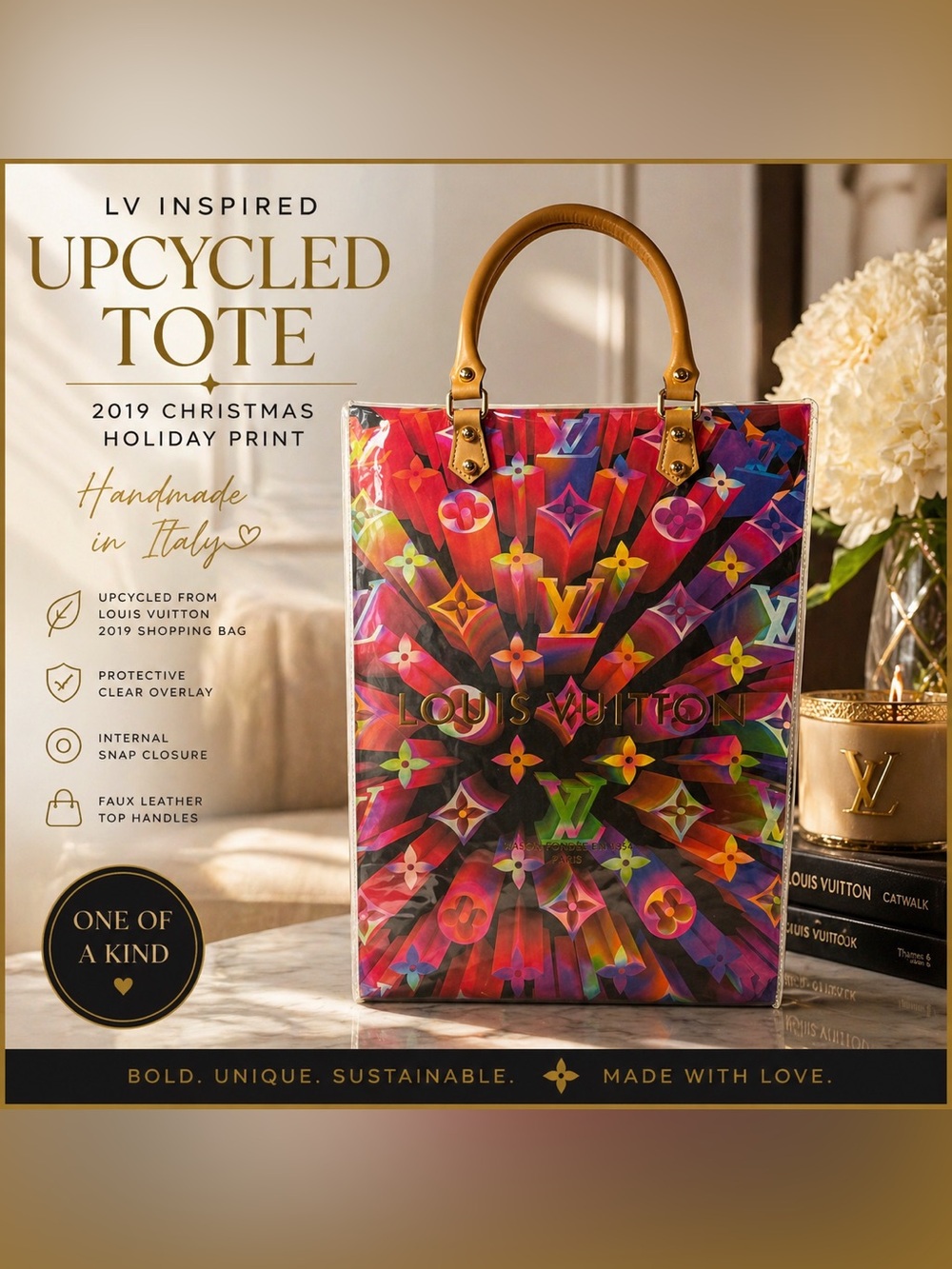 LV Upcycled Tote | 2019 Holiday Print | Handmade in Italy |